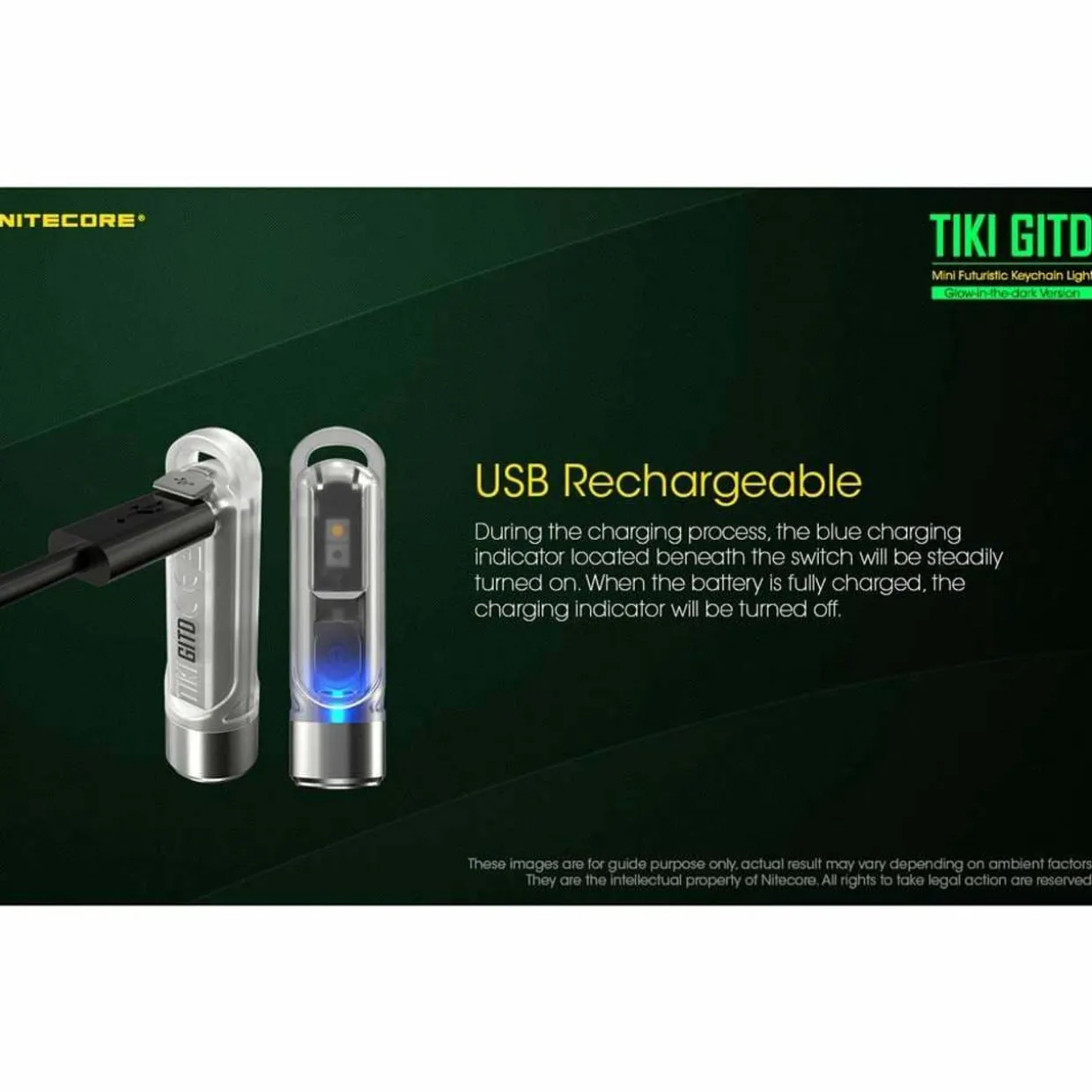 TIKI GITD USB Rechargeable Keychain Light